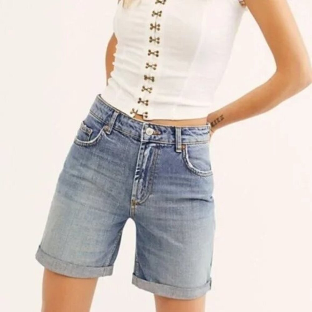 Free People Ivy Cuffed Denim High Rise Long Shorts. 24